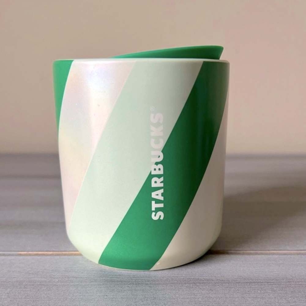 NWT Starbucks Holiday 2022 Ceramic Double Walled Spearmint Striped Mug 1…